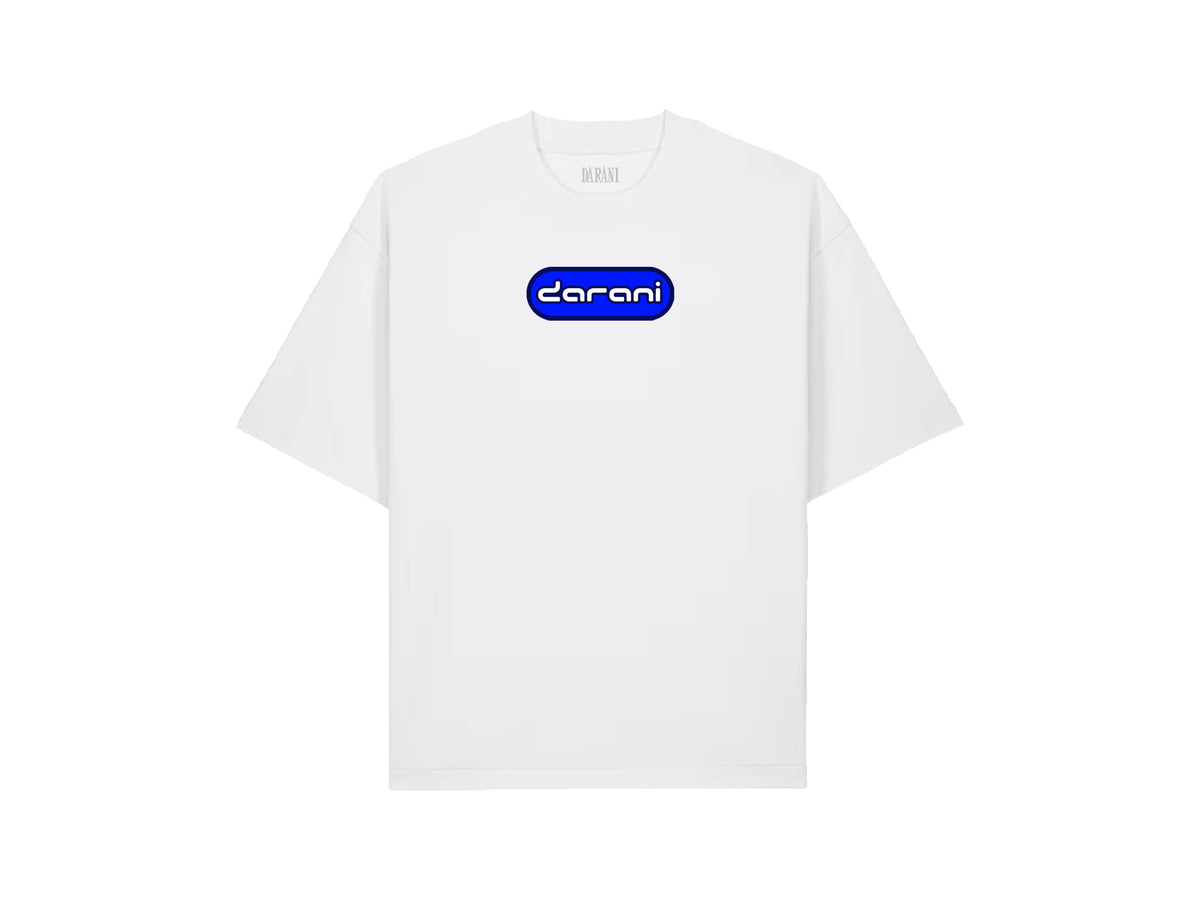BLUE TAB FLOCK PRINT WHITE TEE *NEW FIT*
