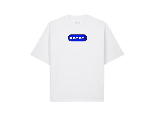 BLUE TAB FLOCK PRINT WHITE TEE *NEW FIT*