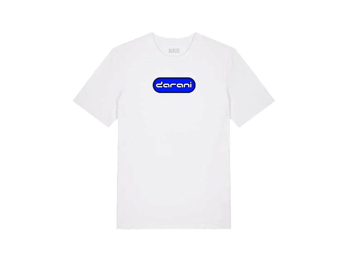 BLUE TAB FLOCK PRINT TEE WHITE