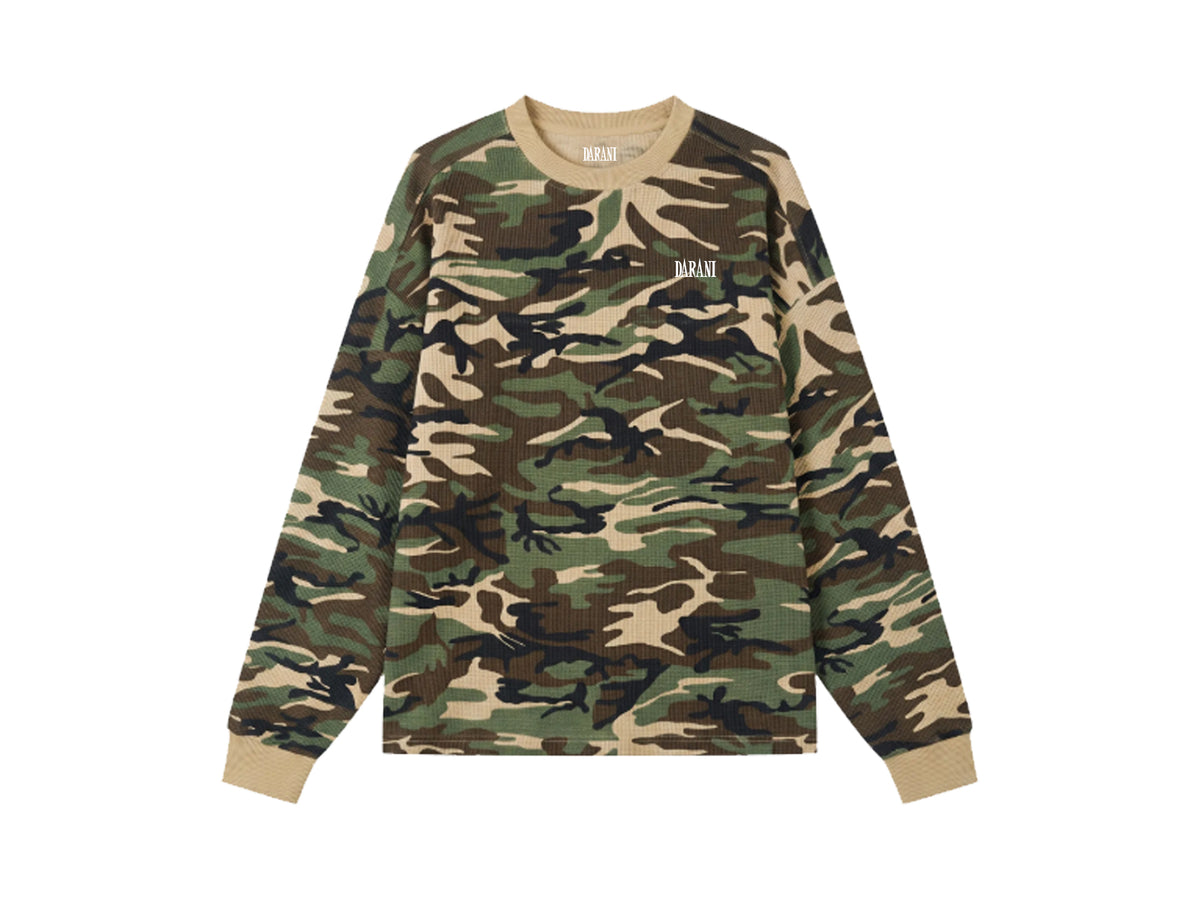 WAFFLE KNIT LS TEE GREEN CAMO