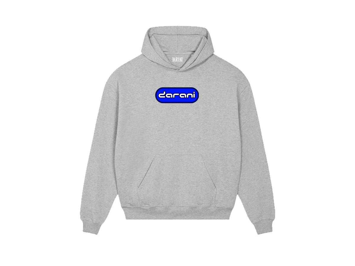 BLUE TAB FLOCK PRINT HOODY GREY MARL