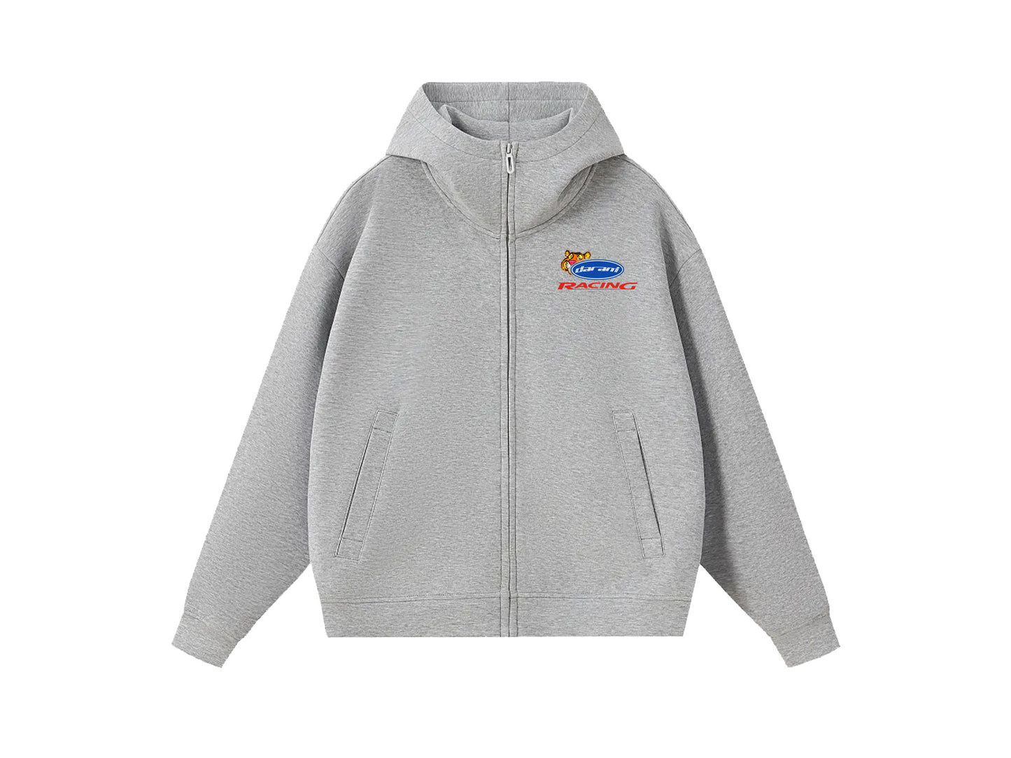 RACING GRAPHIC ZIP THRU HOODY GREY MARL