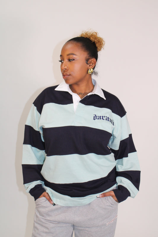 STRIPE RUGBY TOP NAVY/DUCK EGG BLUE