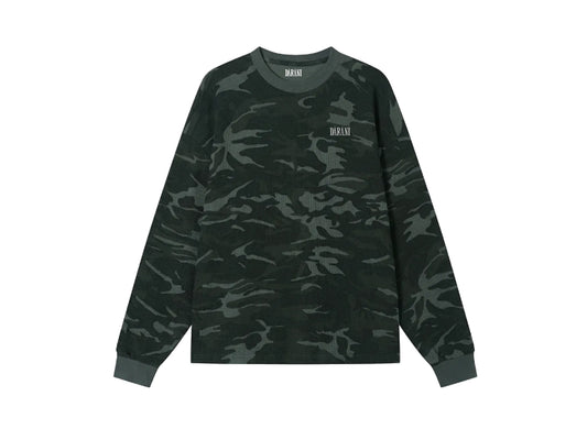 WAFFLE KNIT LS TEE GREY CAMO