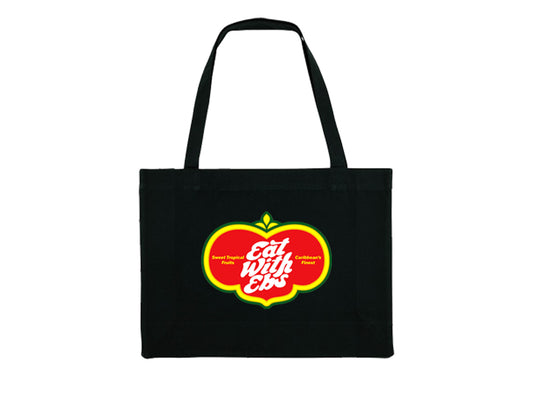 EAT WITH EBS STICKER TOTE BAG BLACK