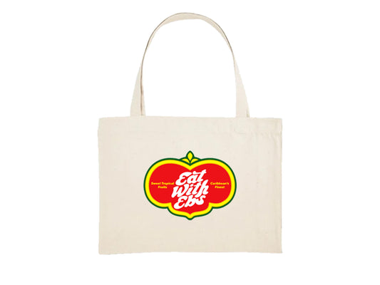 EAT WITH EBS STICKER TOTE BAG NATURAL